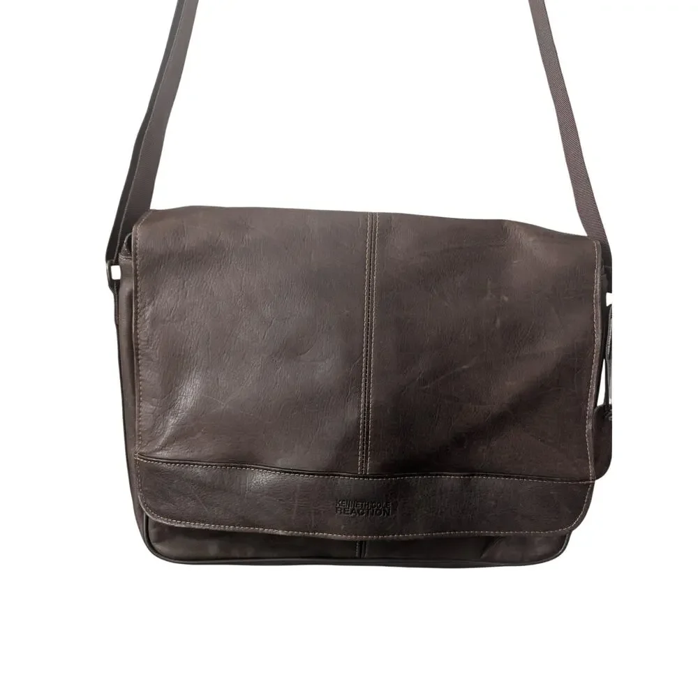 KENNETH COLE REACTION! ESPRESSO BROWN GENUINE LEATHER LAPTOP CASE, BRIEFCASE!